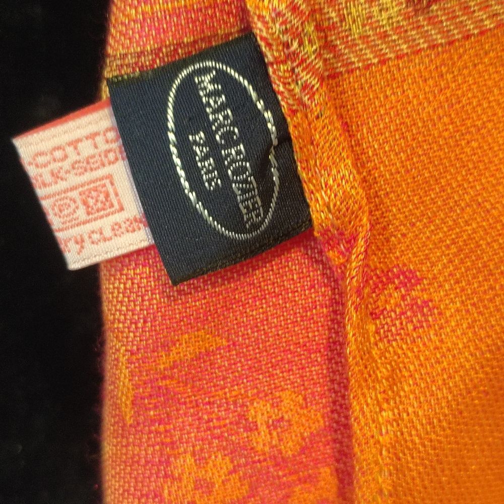 Marc Rozier Paris Silk Blend Scarf – Orange with Gold Floral Accents - Size - OS - Picture 6 of 8